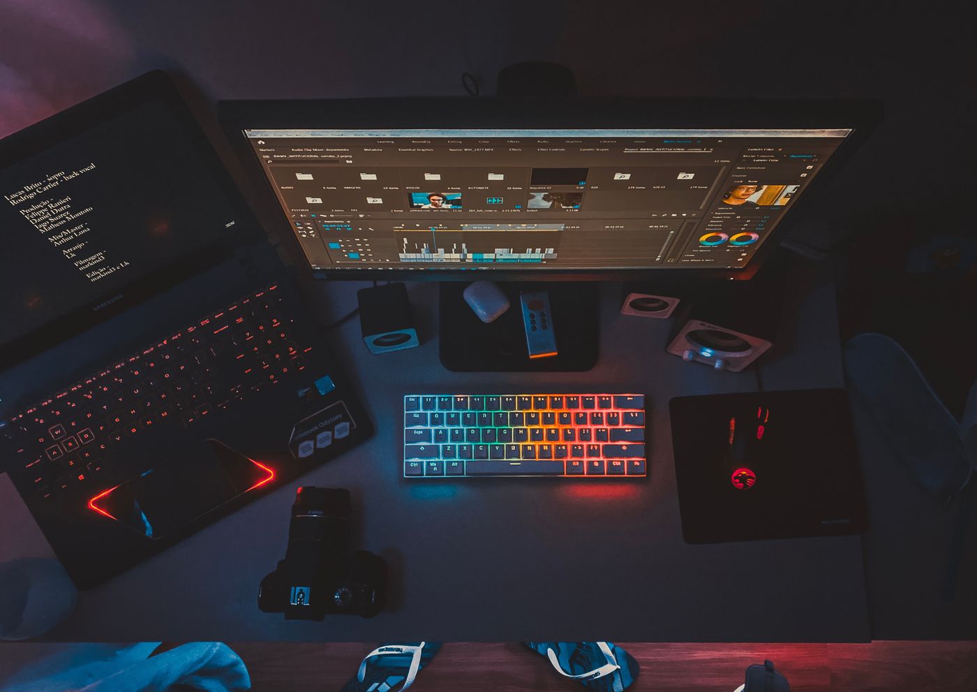 Complete computer workspace with monitor, keyboard and accessories